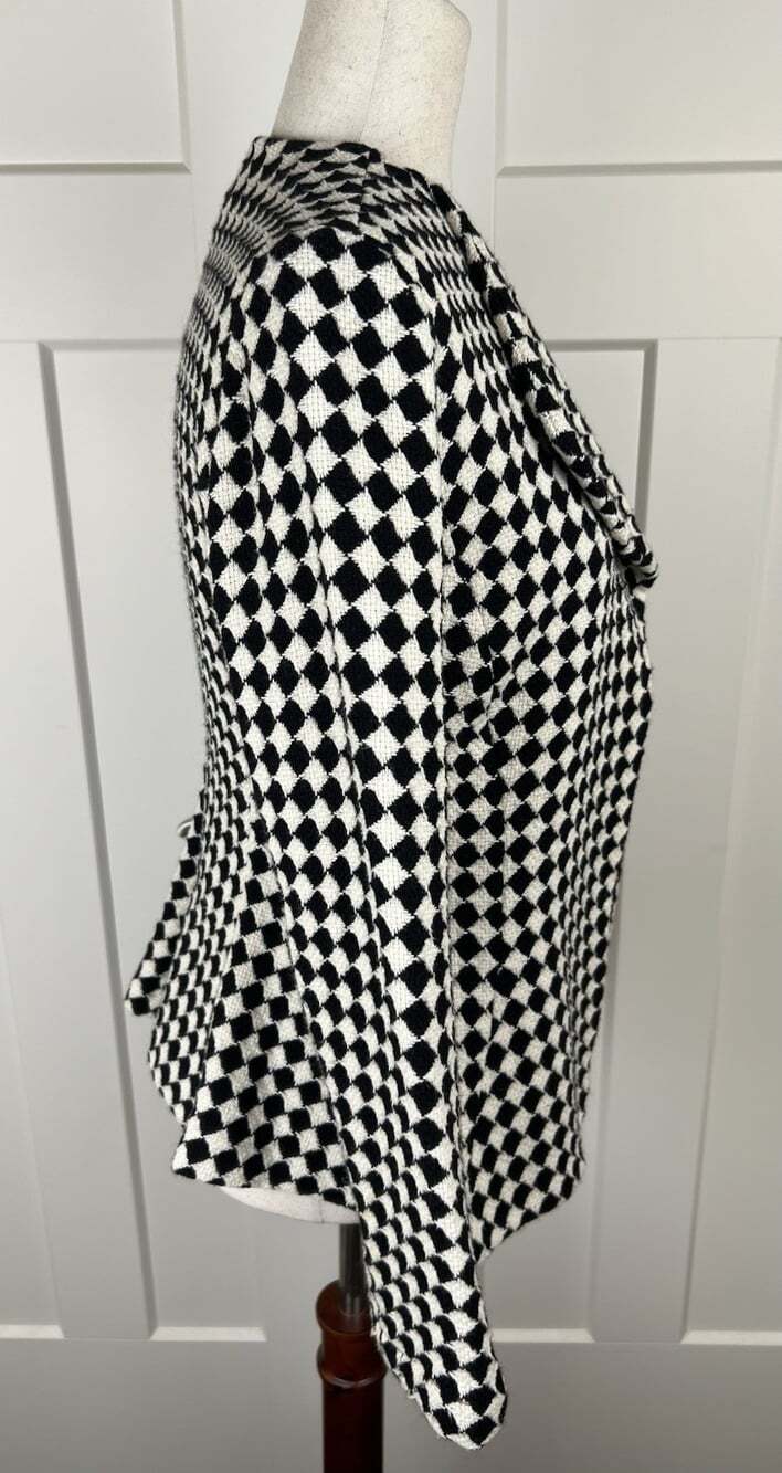 Lilith France Jacket S Black Cream Harlequin Cotton Wool Peplum Art to Wear - Picture 7 of 9